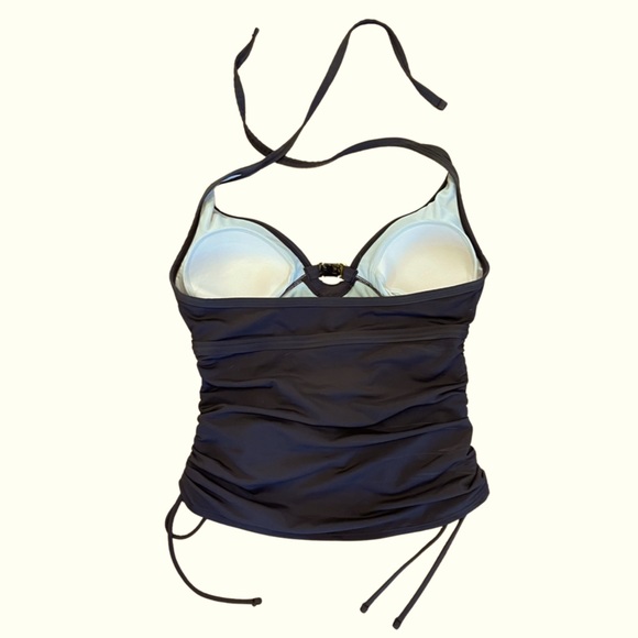 Dark Brown Merona Swimsuit Top Medium Rouched sides Padded Bra Ties at Neck - Picture 4 of 4